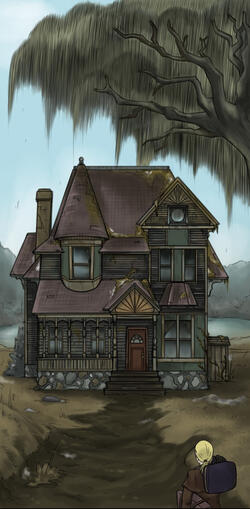 A panel from my comic, Door of Despondence, on Webtoon